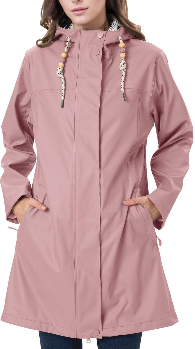 OLOEY Lange regenjas dames | PU parka met capuchon en zachte voering - Maat L