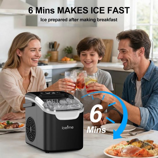 Stervia Ijsblokjesmaker - Ijsblokjesmachine - 2 Formaten Ijsblokjes - In 6 Minuten 8 Ijsblokjes - Draagbaar - Zwart - 27.5 x 22 x 25.1 — afbeelding 4
