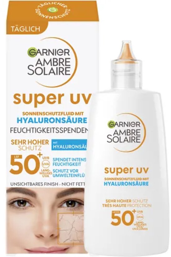 Garnier Ambre Solaire Super UV zonnefluid met hyaluronzuur, SPF 50.