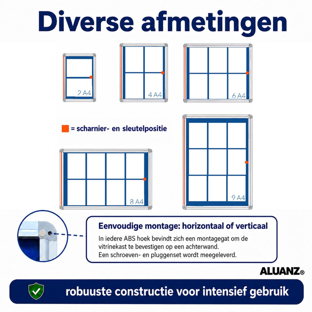 NIEUW: 9 x A4 Formaat Afsluitbaar Magnetisch Whiteboard / Vitrinekast - ALUANZ - Postervitrine, Wandvitrine, Notitiebord, Binnenvitrine, Muurvitrine, Mededelingenbord met slot thumbnail 5