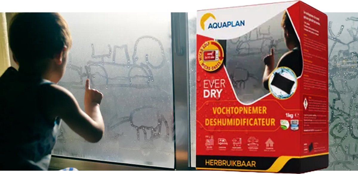 Aquaplan EverDry Ontvochtiger Zonder Navulling – Herbruikbare Vochtopnemer tegen Condens en Schimmel – 800 ml – 1x