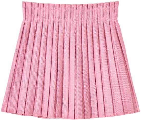 Roze plooirok met elastische tailleband.