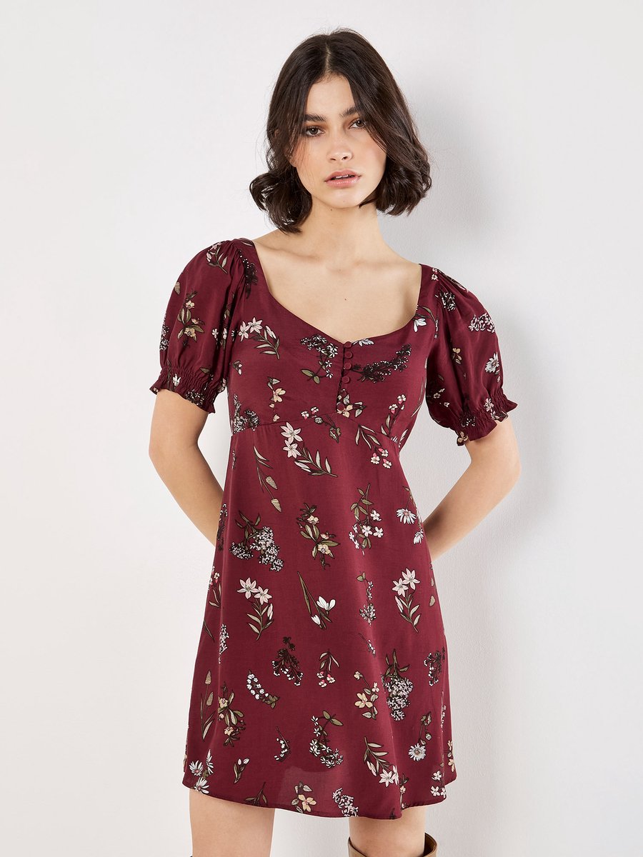 Mini-jurk met botanische bloemenprint en smockwerk