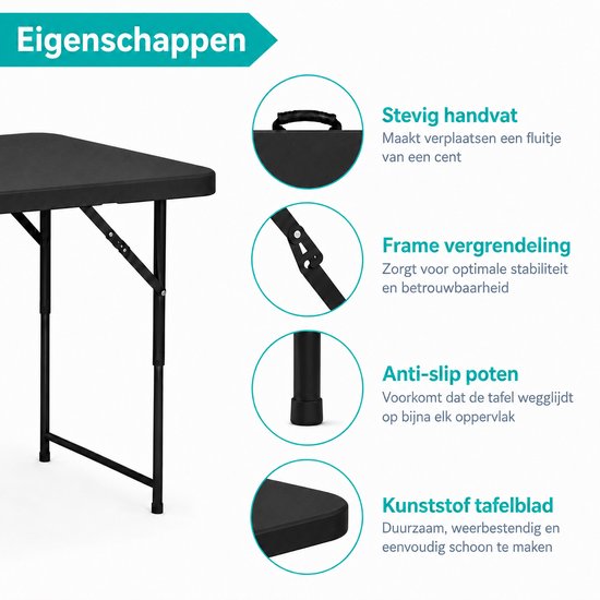 ADSafety Inklapbare Tafel - Campingtafel - Klaptafel - Vouwtafel Buiten - Tuintafel - 3 Hoogtes - 122 x 60 x 74 cm - Zwart van ADSafety — afbeelding 3