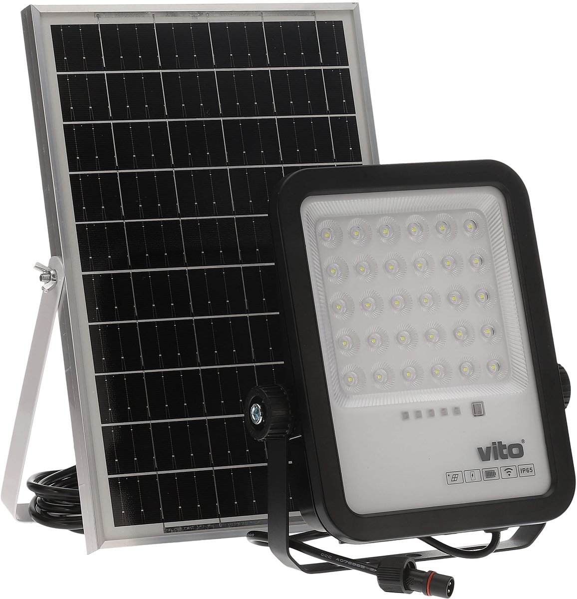 VITO Sahara - Solar LED Schijnwerper 100W - Schemersensor - 1100lm 6000K IP65 - 3.2V 8000mAh Accu - Zwart - 5m