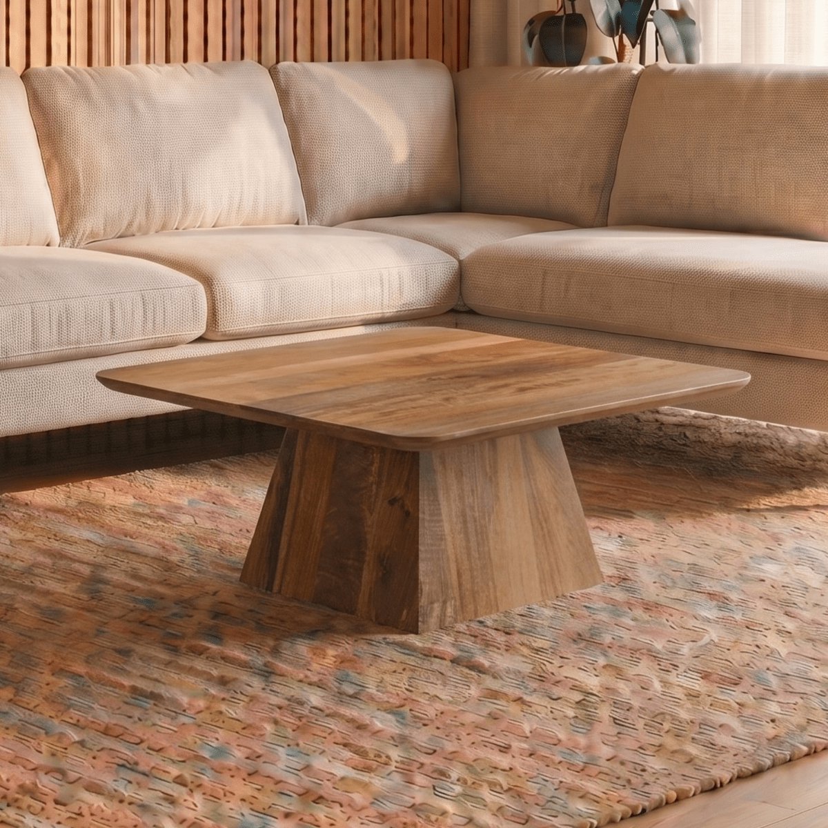 Mangohouten Salontafel Nova Vierkant 80x80 cm Mahom Industrieel - Kleine tafel van Mangohout & Metaal - Industriële Huiskamertafel