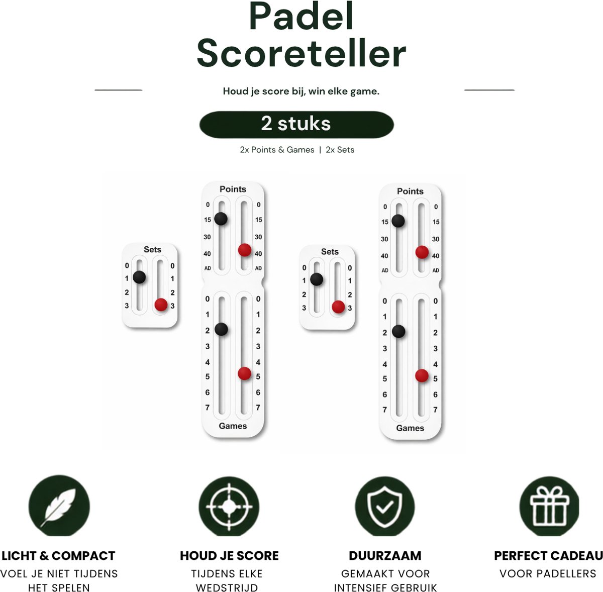 Chipa - Padel Score Teller – 2 stuks - Wit – Racket Scorekeeper – 2-delige Scorehouder voor Padel & Tennis – Scorekeeper Padel - Eenvoudig te Bevestigen - Padelaccesoires - Tennisaccesoires - Padelscoreteller - Padel scorebord - Padel scoreteller
