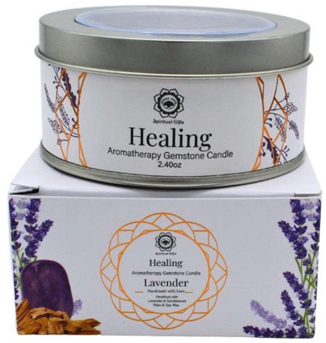 Green Tree - Edelsteen - Geurkaars - Gemstone Candle - Healing - Amethist - Lavendel - 70g