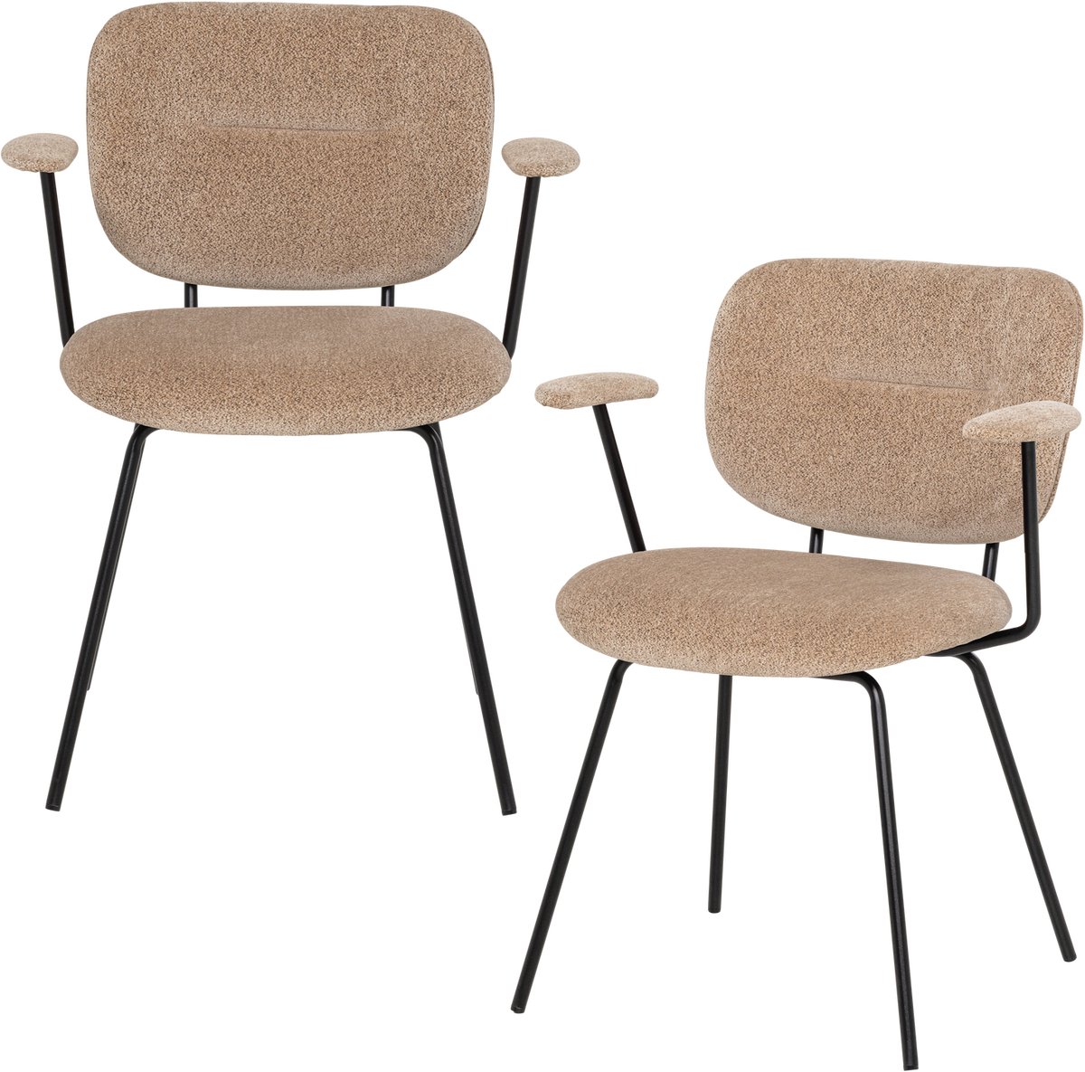 WOOOD Brint Eetkamerstoel Armleuning Zand - Set Van 2 - 80x63x58