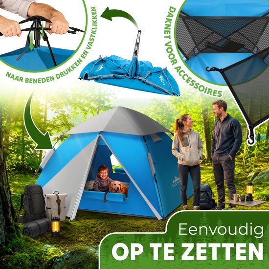 ELONEO Pop-up Tent 2-4 Personen, Wurftent met snelle opbouw - Campingtent 245 x 225 x 150 cm ,Inclusief draagtas, Blauw/Grijs van ELONEO — afbeelding 4