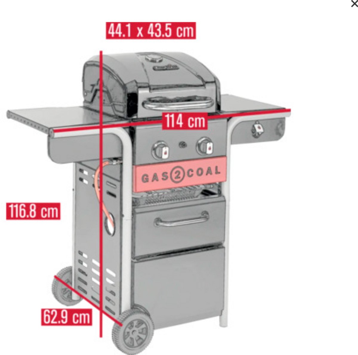 Char-Broil Gas2Coal 2.0 210 Hybrid BBQ – Gasbarbecue & Houtskoolbarbecue – 2 Branders – TRU-Infrared – Zwart – foto 2