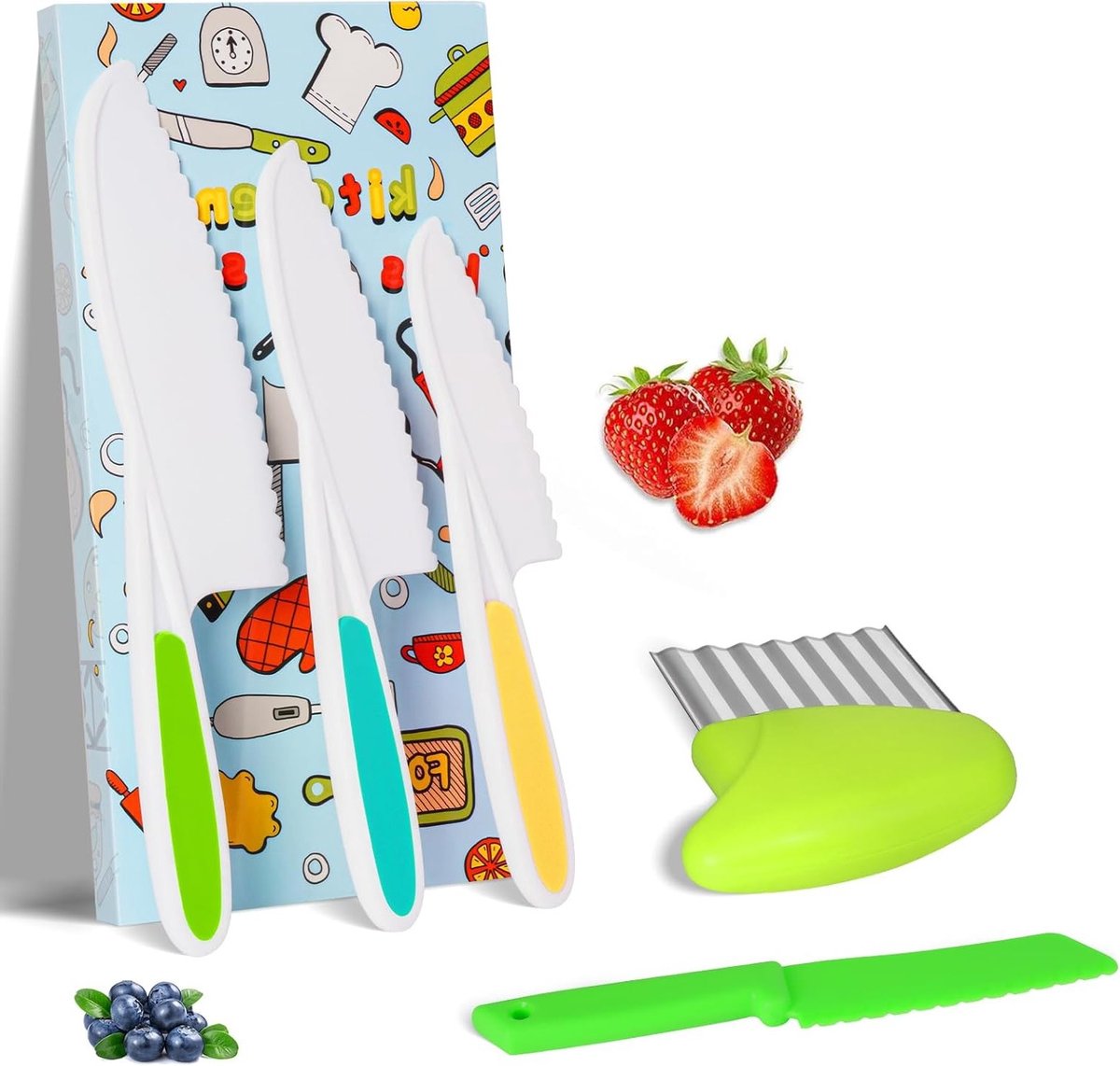Set van 5 Kindvriendelijke Keukenmessen voor Kinderen, Herbruikbare Plastic Messen voor Groenten, Fruit en Taarten