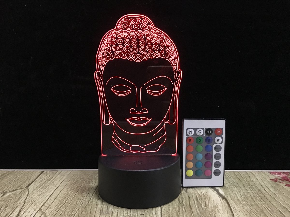 3D Boeddha Lamp – LED Sfeerlamp – 16 Kleuren – Met Afstandsbediening – Nachtlampje – Meditatie Verlichting – Yoga Decoratie
