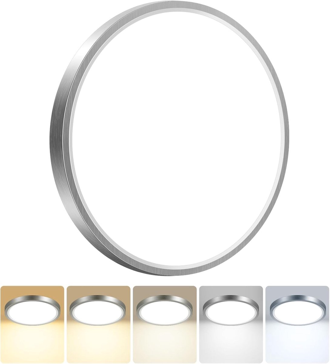 LED Plafondlamp - Brushed Nickel - 5 Kleurtemperaturen - IP54 Waterdicht - Voor Badkamer en Woonruimtes