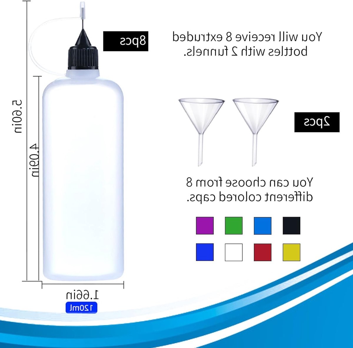 Set van 8 naaldtip lijmflesjes van 100 ml met 2 trechters voor precisie applicatie, ideaal voor knutselprojecten en hobbygebruik