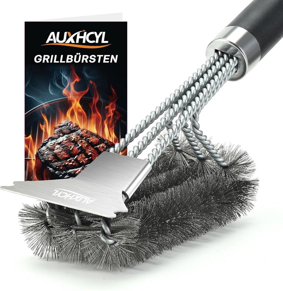 Grillborstel - Roestvrij staal - 3-in-1 functie - Antislip handgreep - Voor Gas- en Houtskoolgrills