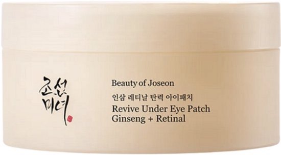 Verpakking van Beauty of Joseon Revive Under Eye Patch met Ginseng + Retinal. Tekst 'Beauty of Joseon' en Koreaanse tekst.