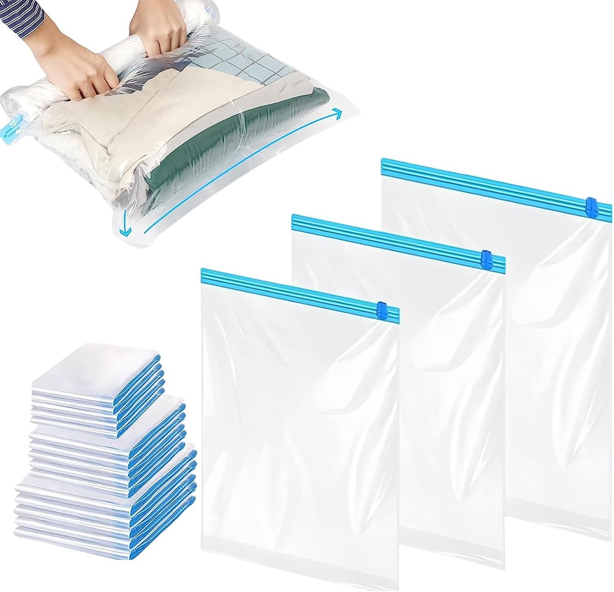 Vacuümzakken voor Kleding - Kunststof - Herbruikbare Compressiezakken - Eenvoudig te Gebruiken - Voor Reizen en Opslag