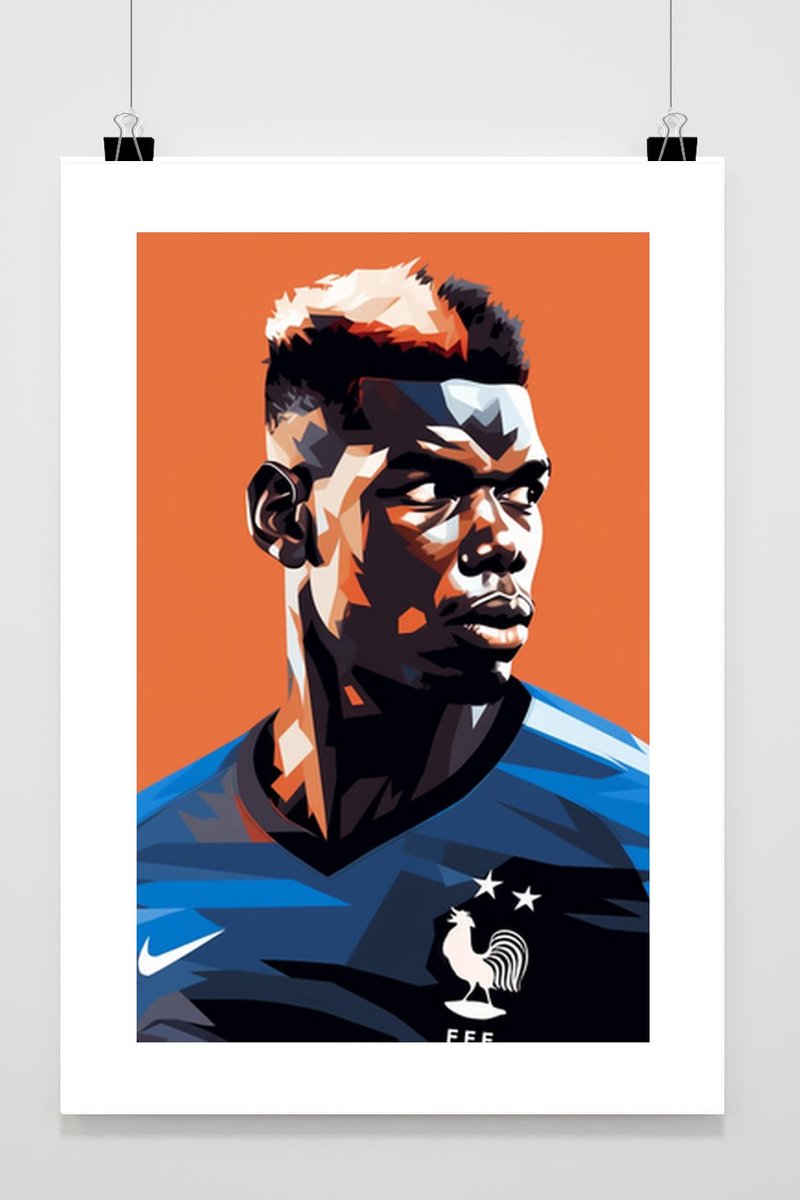 Paul Pogba Poster - Frankrijk - Paul Pogba - Voetbal - Voetballer - Portret - Woondecoratie - posters - formaat 50x70cm - BS667 - Met Witte Rand - passe-partouts stijl