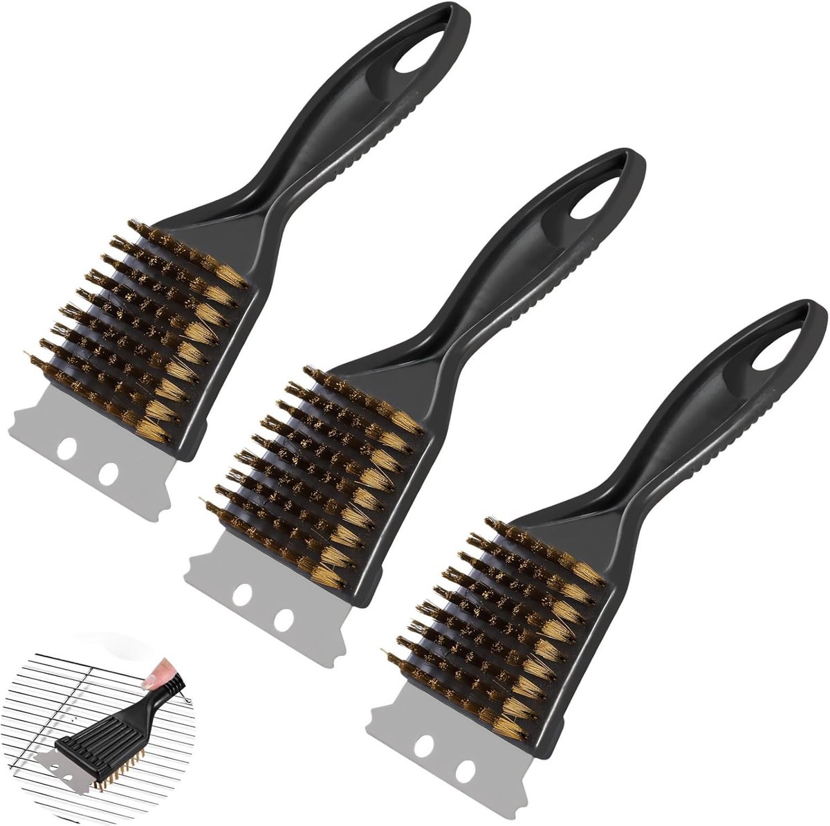 Grillborstelset - Roestvrij staal en koper - 2-in-1 met schraper - Ergonomische grip - Voor Gas- en Houtskoolgrills