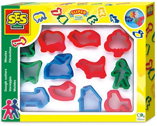 SES Creative - Super Klei Vormen - 12 stuks - Verschillende Vormen en Kleuren - Makkelijk Schoon te Maken - Vanaf 2 jaar