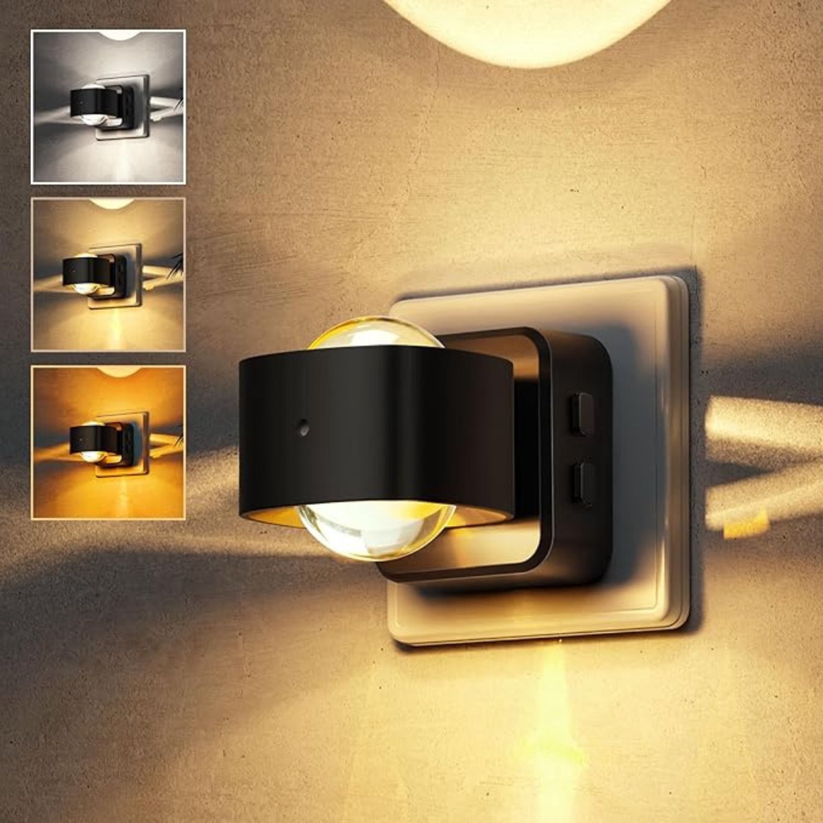 Verte Night Light - LED-Nachtlampje met Schemersensor – Instelbare Kleurtemperatuur – Dimbare Helderheid – 180° Draaibare Stekker – Lampje voor Trappen en Slaapkamers – Zwart