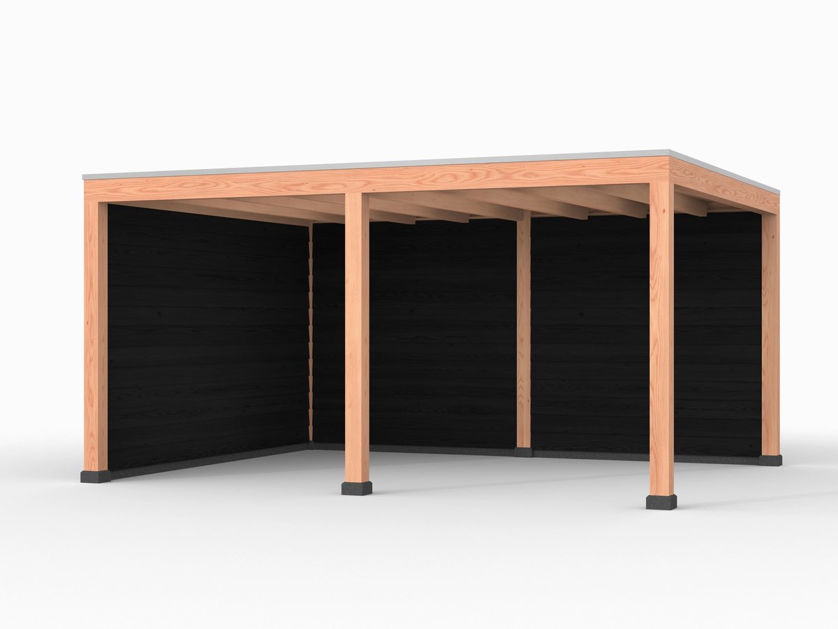 Douglas overkapping, 500 x 400, met achterwand en zijwand, Westwood Elegant zwart