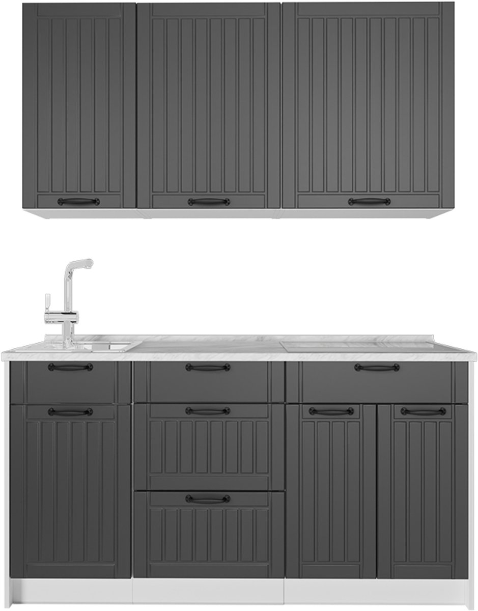 Vicco Eenpersoonskeuken Fame-Line, Donkergrijs/Wit, 150 cm, WB Marmer