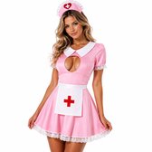 Sexy Verpleegster Lingerie Set Dames - Roze Roleplay Jurk met Hoedje, Schortje en String - One Size