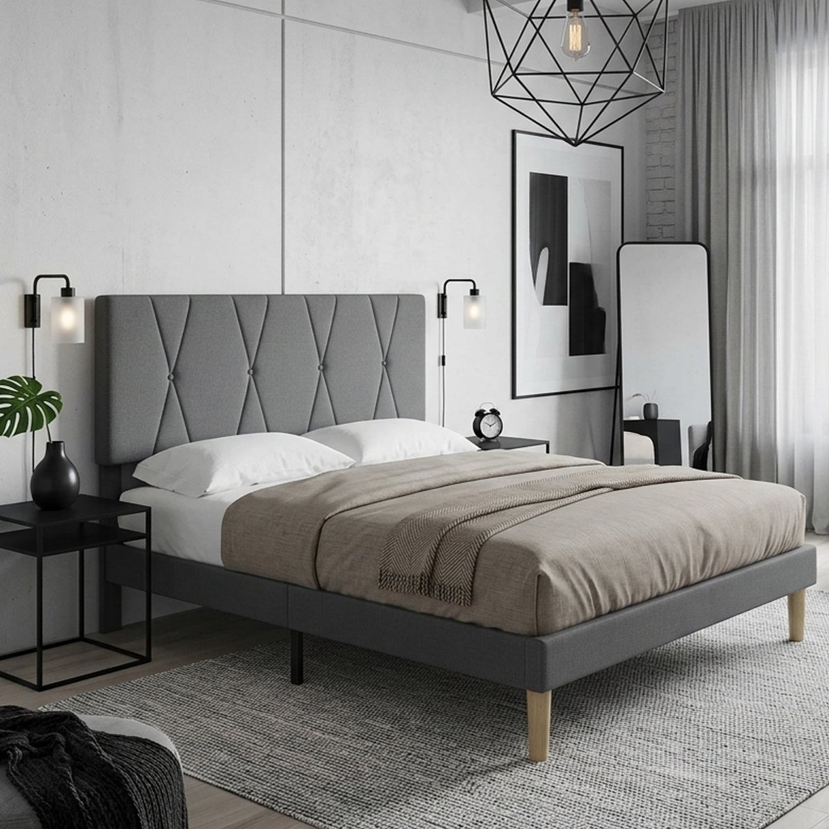 Bealife BF55 Bedframe - 140 x 200 cm - Verstelbaar Hoofdbord en Lattenbodem - Donkergrijs Donkergrijs - BF55