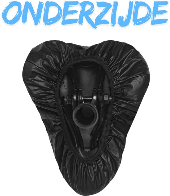 Zwarte fietszadelhoes, onderkant zichtbaar, met elastische rand.