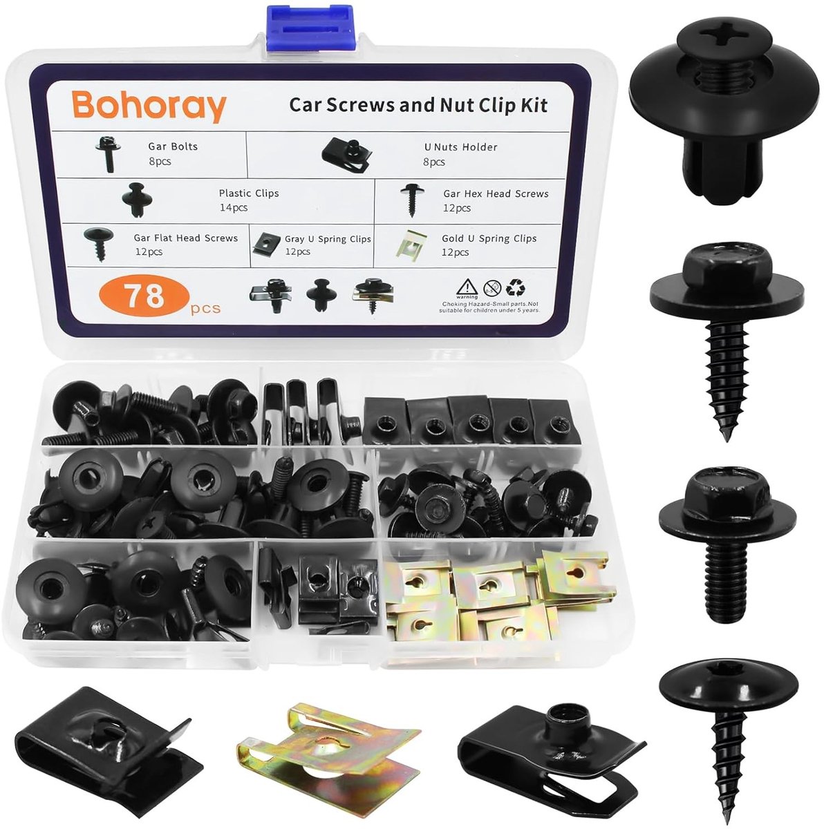Complete Set van 78 Stuks Bevestigingsschroeven voor Auto, Inclusief Bodemplaat, Spatbord en Deuropeningen, Geschikt voor Bumper en Montageclips