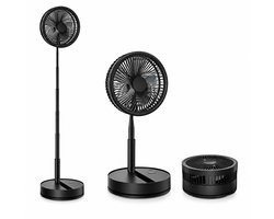 VHV-Inklapbare Ventilator Zwart - Telescopische Bureau en Vloerventilator - 8000mAh Oplaadbare Accu - Stille Ventilator met 4 Snelheden - Draagbare Fan voor Thuis Kantoor en Reizen