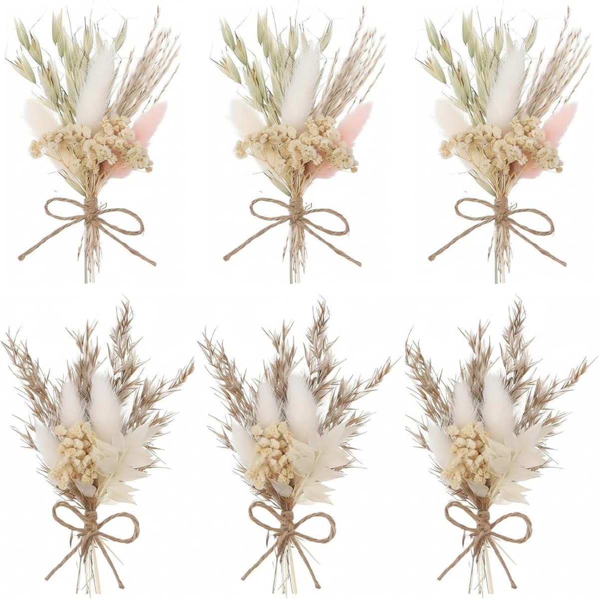 SnelShoppen - 6 Stuks Mini Gedroogde Bloemen Boeketten 17cm - Kleine Gedroogde Bloemen met
