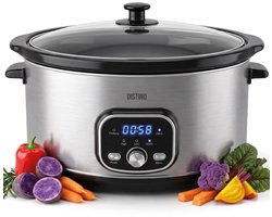 DistinQ Slowcooker - 8 Liter - 320 Watt - Warmhoudfunctie - Keramische Binnenpan - Zilver