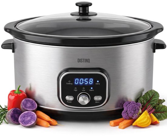 DistinQ 8L slowcooker grote capaciteit zilver