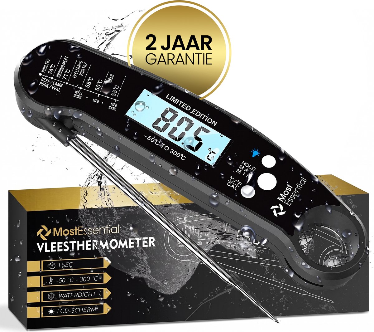 Bol.com MostEssential Premium Vleesthermometer - BBQ Thermometer - Kernthermometer - Suikerthermometer - Keukenthermometer - Dig... aanbieding