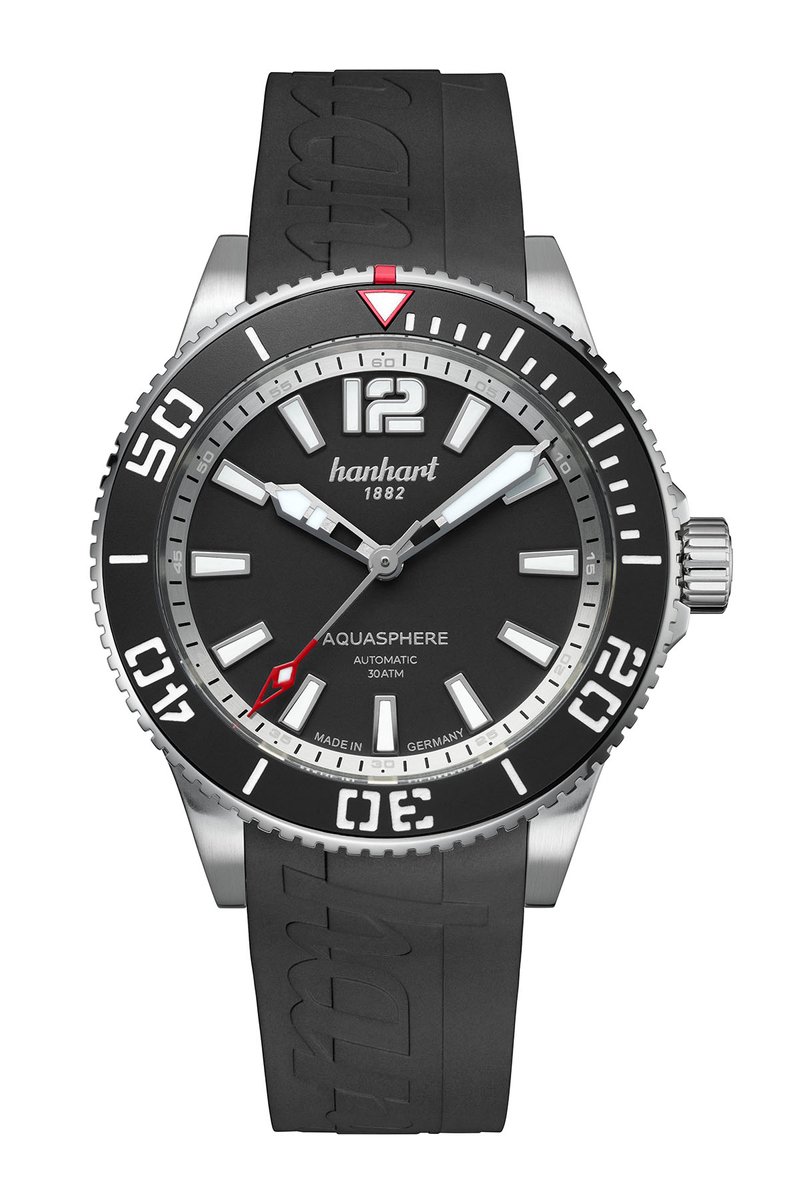 Hanhart AQUASPHERE Mat zwart - Horloge - rubber band zwart - 42 mm