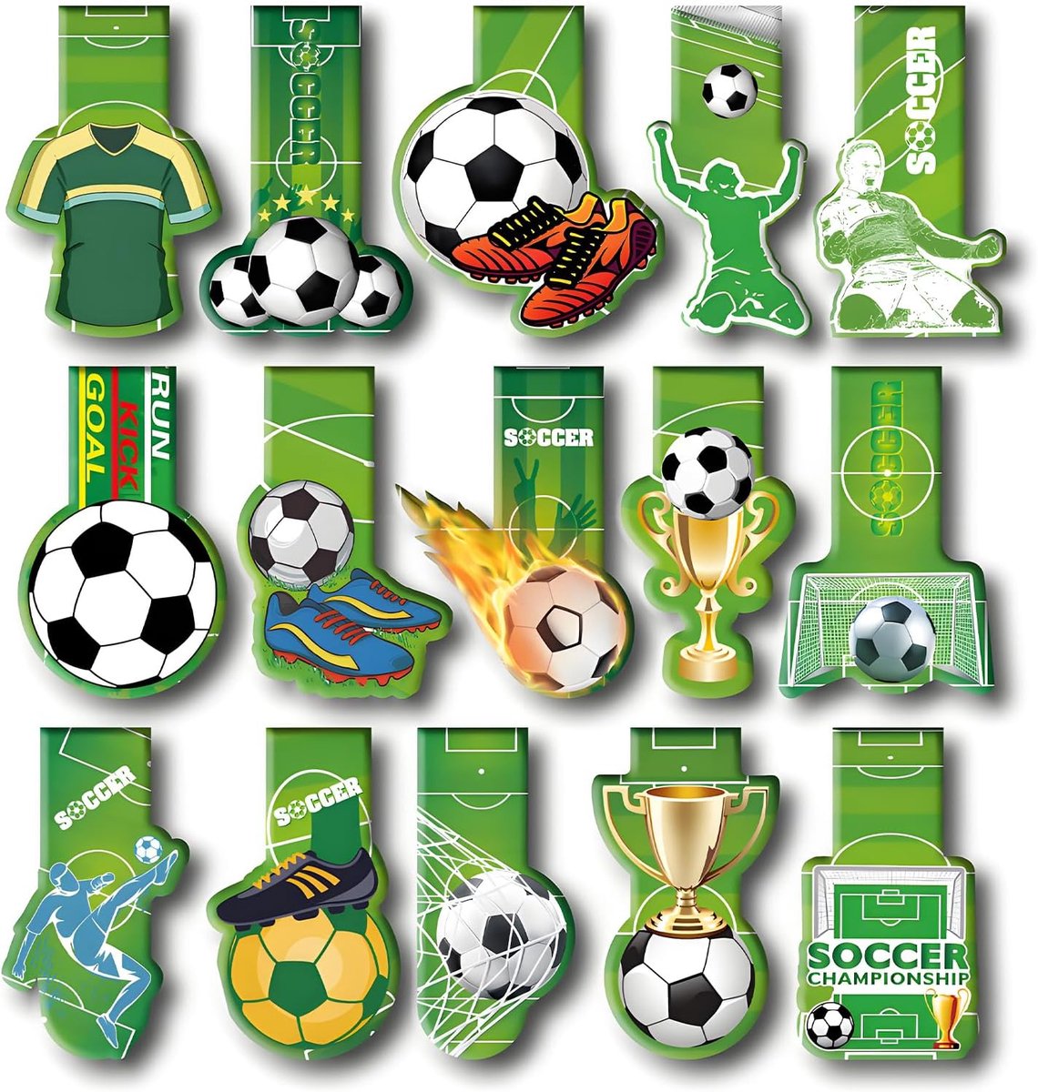 15 Stuks Magnetische Boekenleggers - Voetbal - Kinderen - Voetbal - Cadeautje - Kleine Cadeaus Voor Jongens - Scholieren - Vriend - Voetbalfans - Boekenliefhebbers - Magnetische Zijmarkering