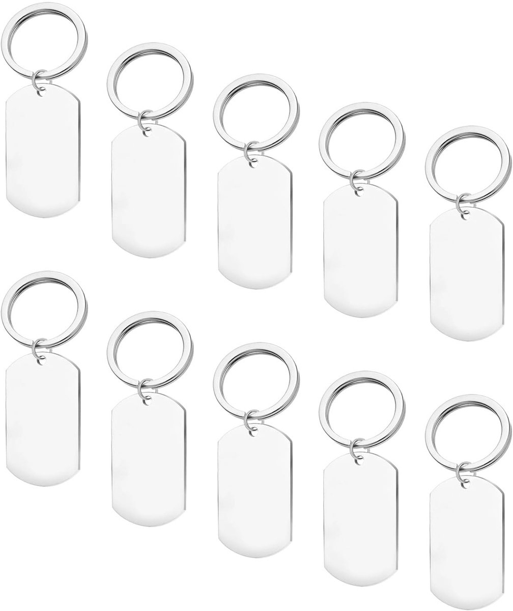 Solidchoice - Set van 10 Roestvrijstalen Sleutelhangers - Blanco Stempelplaatjes voor Graveren