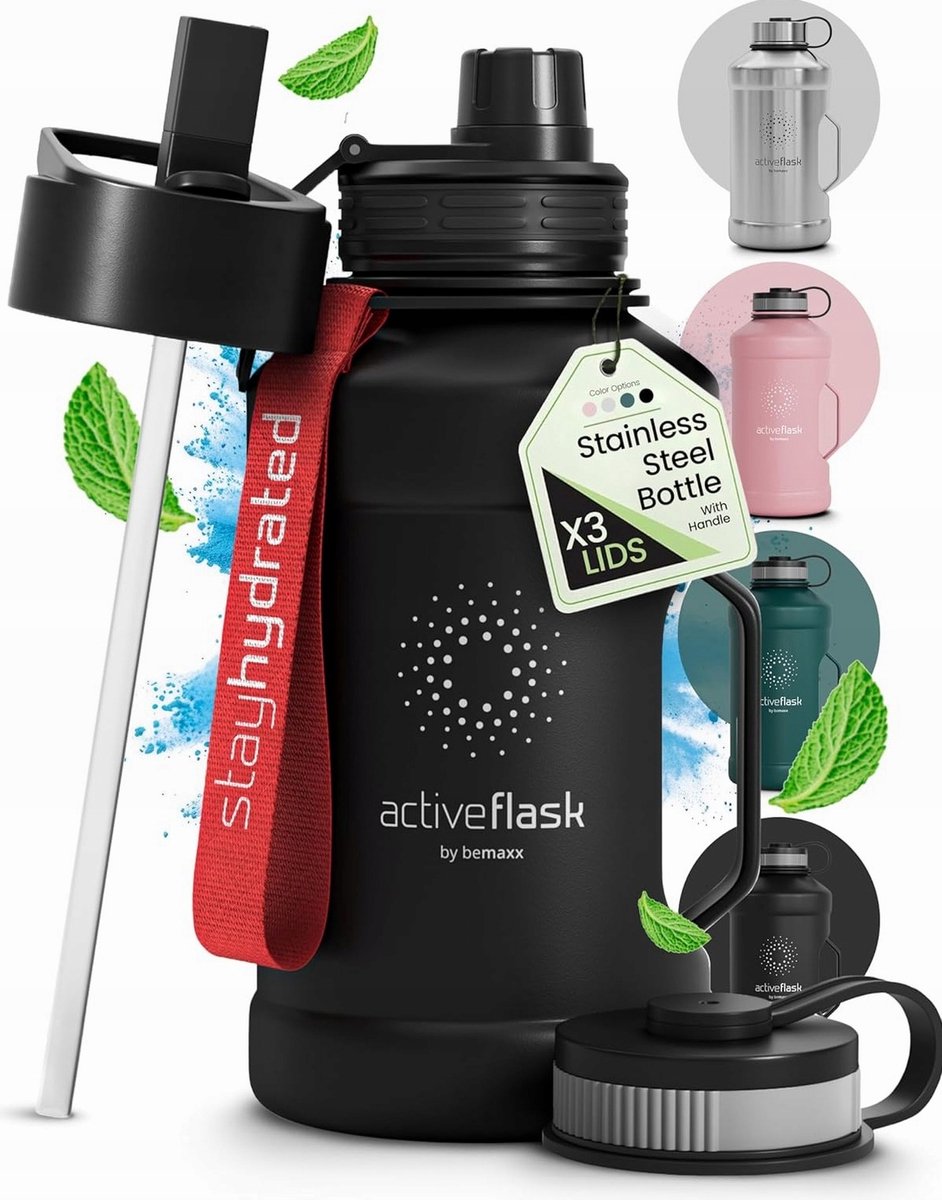 Roestvrijstalen Drinkfles 1.3L met Rietje - Lekvrij & Thermisch
