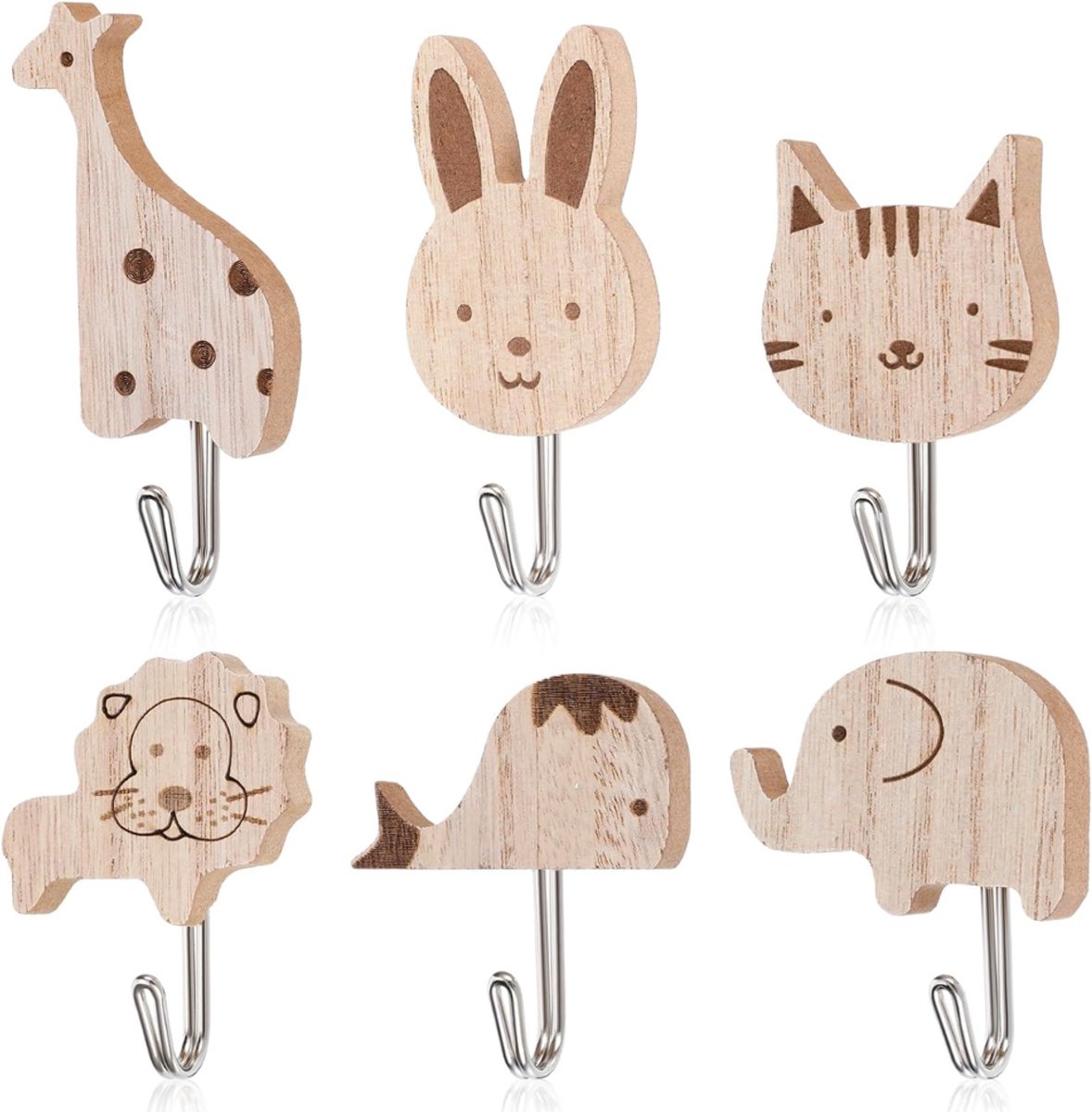 ZRNS® Kinderkapstok - Kapstok Kinderen - Kledinghaken - 6 Stuks - Hout