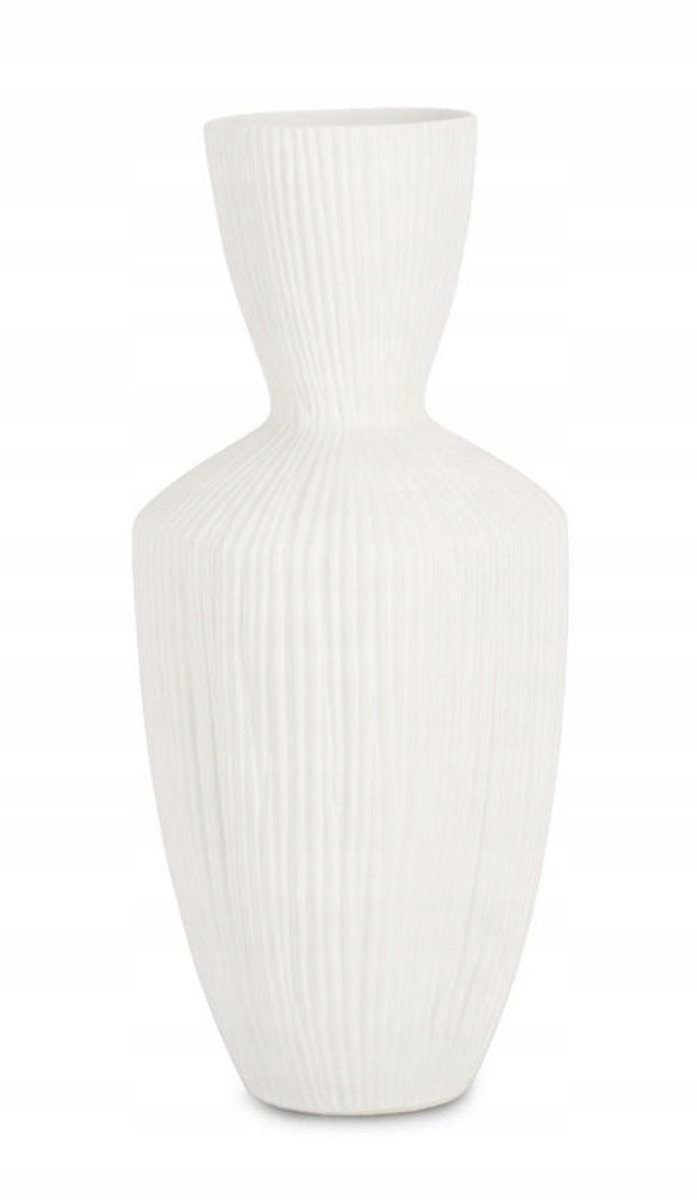 Moderne Geribbelde Keramiek Vaas Wit Ø20xH47cm