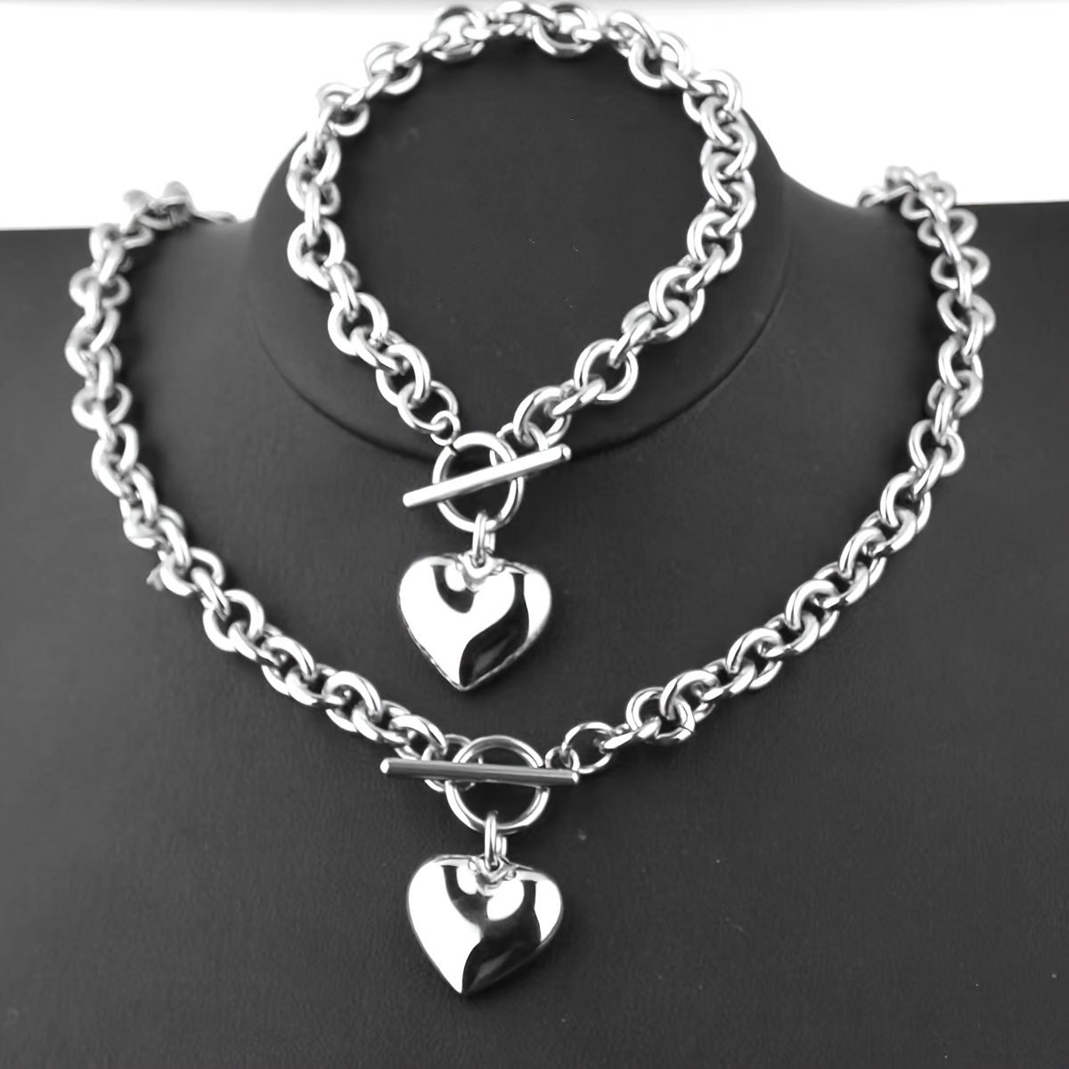 My Sweet Romance® 2-delige Sieradenset – Zilverkleurig – 3D Hart – Ketting & Armband