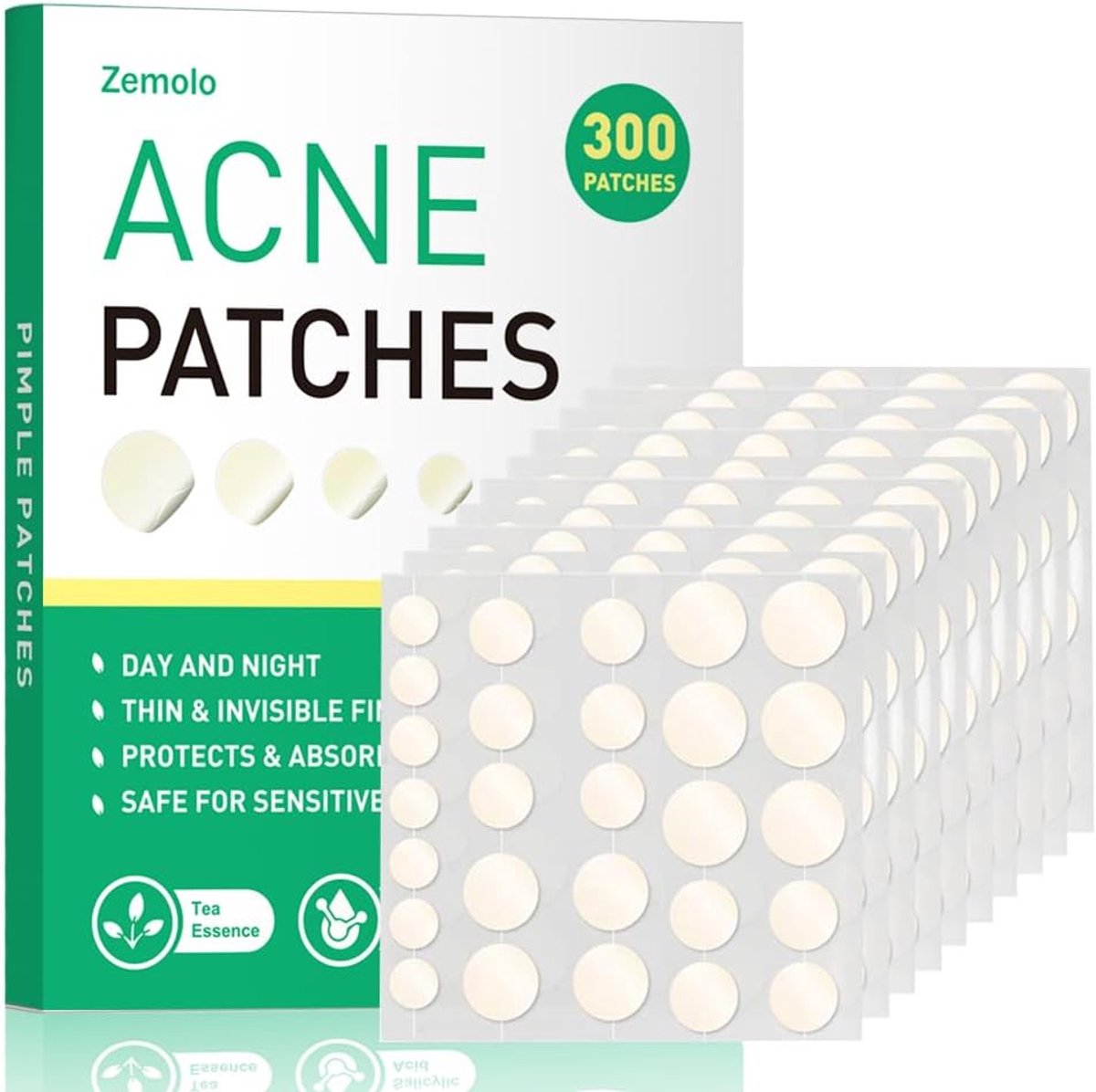 Puistjespleisters – 300 Stuks Hydrocolloïd Acne Patches – Waterproof – 4 Maten – Tea Tree & Salicylzuur
