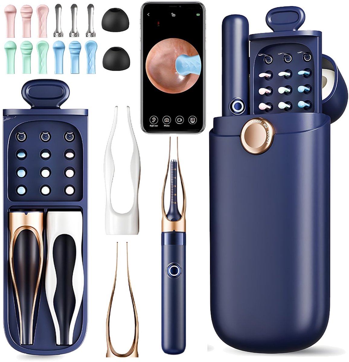 WiFi Oorsmeerreiniger - Oorcamera 1080P - 3,5 mm HD-camera met 6 LED-lampjes - Draadloze Realtime Beeldweergave - IP67-waterbestendige Lens - 240mAh Accu met USB-C - Voor Oorreiniging Thuis en Onderweg