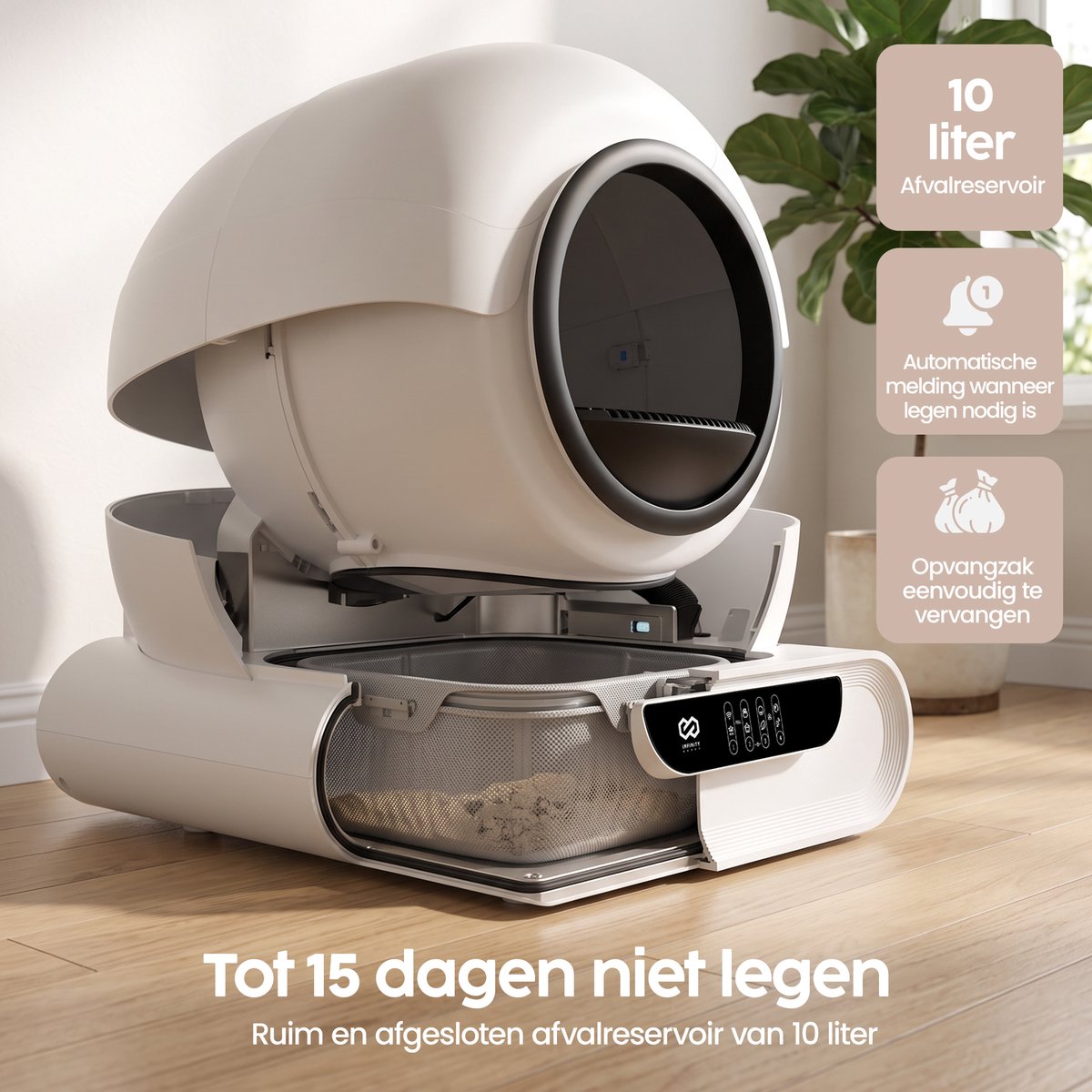 Infinity Goods Automatische Kattenbak XXL - Zelfreinigende Kattenbak - Incl. App - 75L - Met Kattenbakmat en 3 Rollen Opbergzakjes thumbnail 6