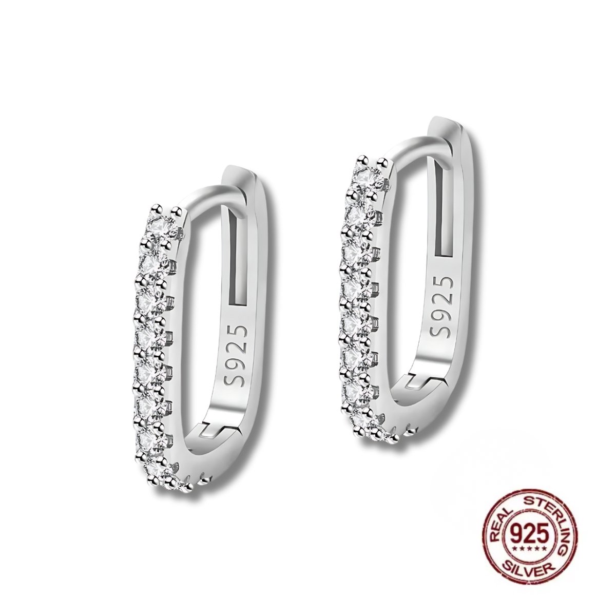 Oorringen - Oorbellen - 925 Sterling zilver - rechthoekig - zirkonia - klapsluiting