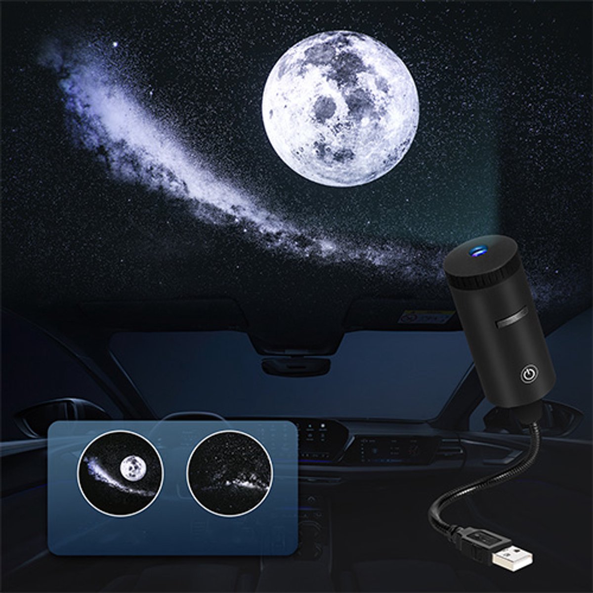 5D holografische nachtlamp - projector – Sterrenhemelprojector – 360° verstelbaar – Geschikt voor slaapkamers, woonkamers en badkamers – Cadeau voor kinderen – Zwart