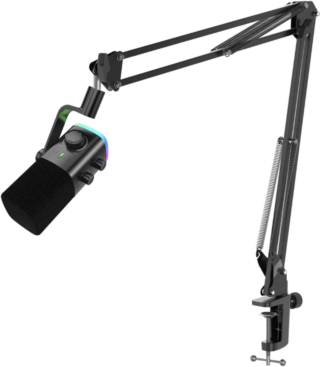 FIFINE AM9T - USB / XLR Studio microfoon - PC-Gaming Met Flexibele Arm ( 66cm! ) - Geschikt voor PC/PS4/PS5 - RGB - Podcast - Gaming - Streaming - Zwart